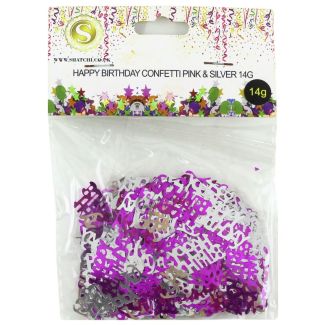 Happy Birthday Pink & Silver Confetti (14g)