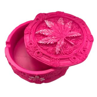 Wise Skies "Pink Leaf" Ashtray With Lid  