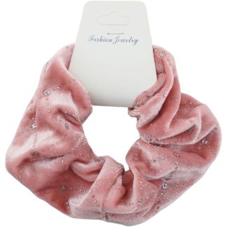 Pink Velvet Hair Scrunchie with Rhinestone Details - 8cm