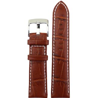 Tan Premium Matte Leather Alligator Grain Watch Straps with Contrast Stitch - 22mm
