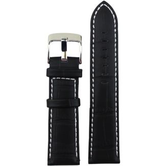 Premium Leather Croc Finish Stitched Watch Straps - Black - 22mm