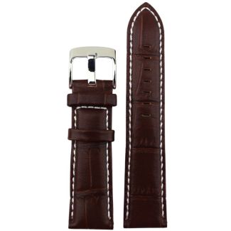 Brown Premium Matte Leather Alligator Grain Watch Straps with Contrast Stitch - 22mm