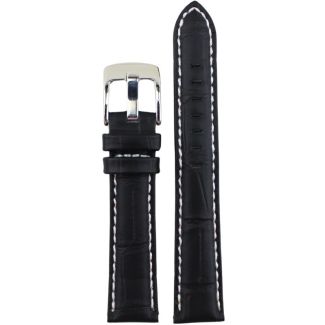 Black Premium Matte Leather Alligator Grain Watch Straps with Contrast Stitch - 18mm