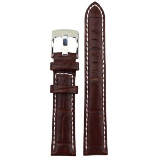 Brown Premium Matte Leather Alligator Grain Watch Straps with Contrast Stitch - 18mm