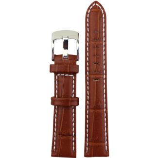 Premium Leather Croc Finish Stitched Watch Straps - Tan - 18mm