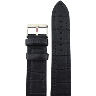 Black Premium Leather Croc Grain Padded Watch Strap - 24mm