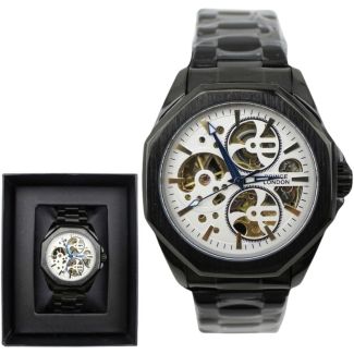 Prince Men's Automatic Watch With Metal Bracelet - Gun & White (D1)