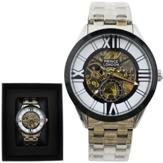 Prince Men's Automatic Watch With Metal Bracelet - Silver (D3)