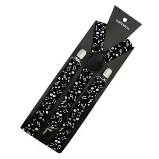 Printed Fashion Braces - Music Notes Print (Black & White)