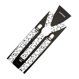 Printed Fashion Braces - Music Notes Print (White & Black)