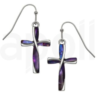 Purple Paua Shell Cross Hook Earrings