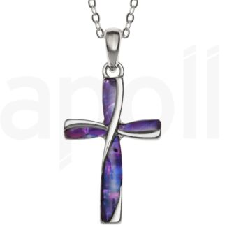 Purple Paua Shell Cross Pendant Necklace