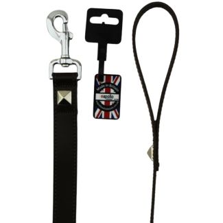 Pyramid Design Leather Lead - Black (20'')