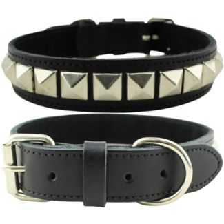 Pyramid Staffordshire Bull Terrier Leather Collar-Black(22-25'')