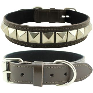 Pyramid Staffordshire Bull Terrier Leather Collar-Brown(22-25'')