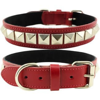 Pyramid Staffordshire Bull Terrier Leather Collar-Red(18-21'')