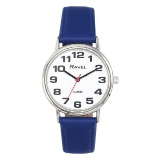 Ravel Men's Round Leather Classic Watch - Blue & Silver