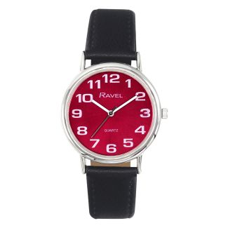 Ravel Men's Round Leather Classic Watch - Black & Red