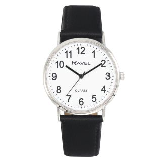 Ravel Men's Round Leather Classic Watch - Black & Silver