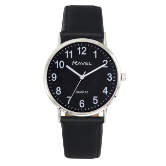 Ravel Men's Round Leather Classic Watch - Black