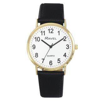 Ravel Men's Round Leather Classic Watch - Black & Golden 