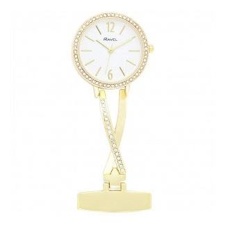 Wholesale Ravel Nurses Fob Watch with Diamante - Gold & White
