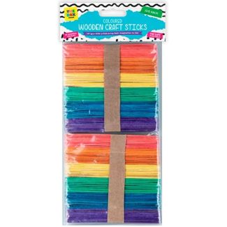 Rainbow Coloured Wooden Craft Sticks 100 Pack