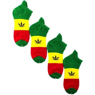 Leaf Print Trainer Socks - Rasta Colours