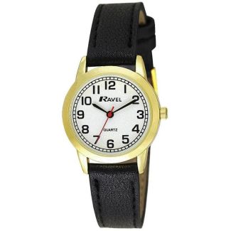 Wholesale Ravel Ladies Classic Faux Leather Strap Watch - Black/Gold