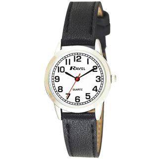 Wholesale Ravel Ladies Classic Faux Leather Strap Watch - Black/Silver 