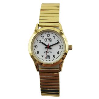 Wholesale Ravel Ladies Metal Expander Watch With Date & Day Display - Gold/White 