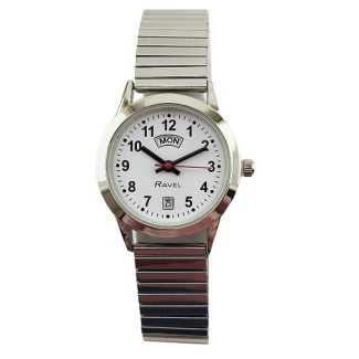 Wholesale Ravel Ladies Metal Expander Watch With Date & Day Display - Silver/White 