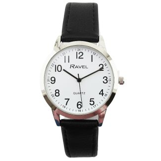 Wholesale Ravel Men's Classic Faux Leather Strap Watch - Black & Silver 