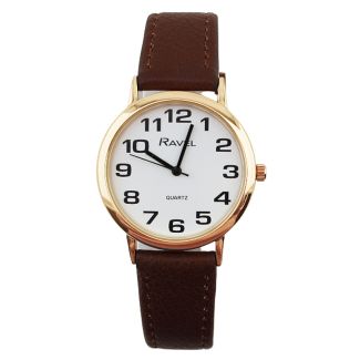 Wholesale Ravel Men's Easy Read Brown Strap Watch - Rose Gold/White