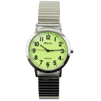 Wholesale Ravel Men's Metal Expander Glow In The Dark Watch - Silver 