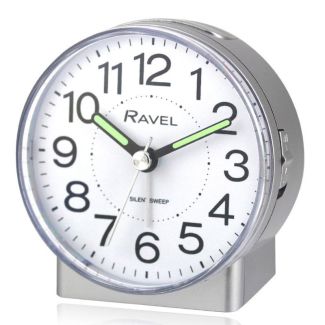 Ravel Mid Sized Bedside Quartz Alarm Clock - Silver 