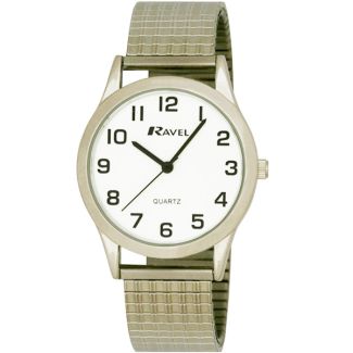 Ravel Men's Retro Style Expander Bracelet Watch - Silver/White