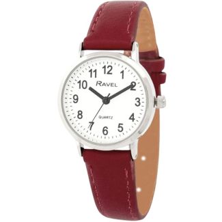 Ravel Ladies Classic Leather Strap Watch - Bold Red/Silver