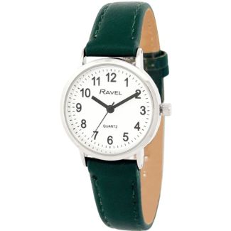 Ravel Ladies Classic Leather Strap Watch - Green/Silver