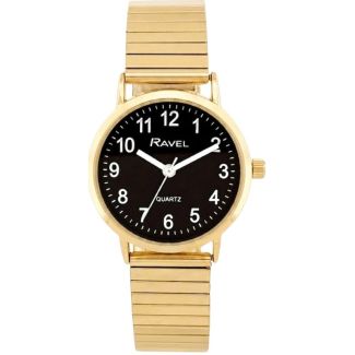 Ravel Ladies Classic Stainless Steel Expander Watch - Gold/Black
