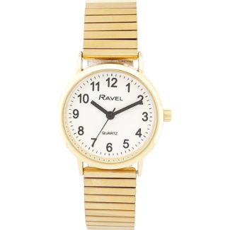 Ravel Ladies Classic Stainless Steel Expander Watch - Gold/White