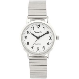 Ravel Ladies Classic Stainless Steel Expander Watch - Silver/White