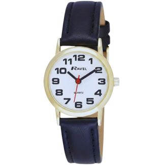 Ravel Ladies Classic Strap Watch - Gold & Navy Blue