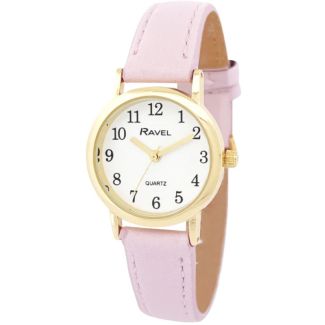 Ravel Ladies Faux Leather Strap Watch - Blush Pink/Gold