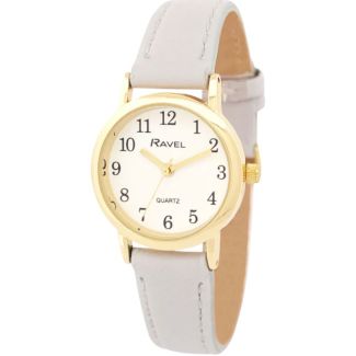 Ravel Ladies Faux Leather Strap Watch - Dove Gray/Gold