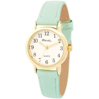 Ravel Ladies Faux Leather Strap Watch - Sage Green/Gold