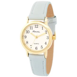 Ravel Ladies Faux Leather Strap Watch - Sky Blue/Gold
