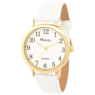 Ravel Ladies Faux Leather Strap Watch - White/Gold