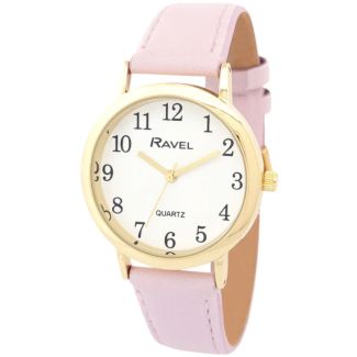 Ravel Ladies Medium Faux Leather Strap Watch - Blush Pink/Gold