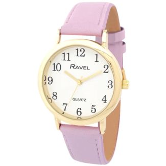 Ravel Ladies Medium Faux Leather Strap Watch - Pastel Purple/Gold